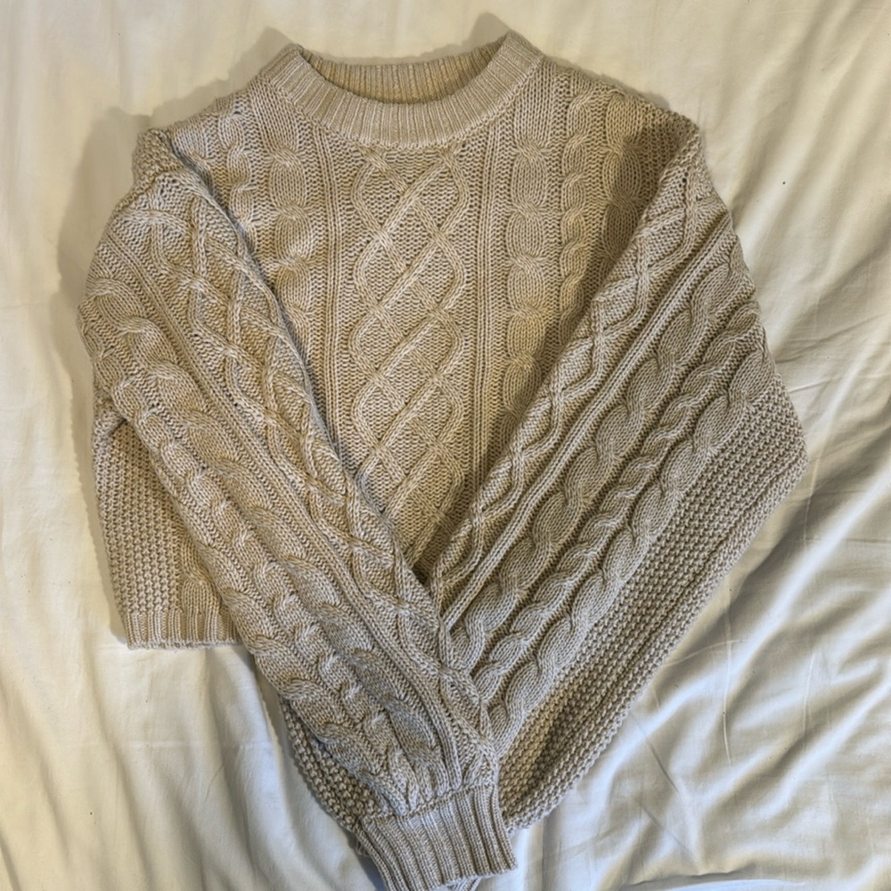 Cropped cream cable knit sweater